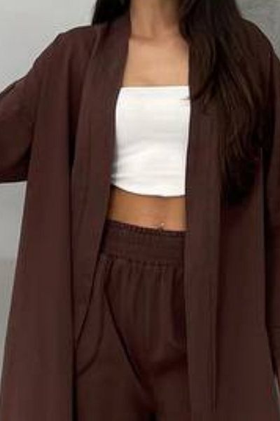 Nana & Mayka Moda Kimono pentru femei, pantaloni cu picioare largi, set din bumbac, gabardină, supradimensionat, croială largi, țesătură Tok medie groasă