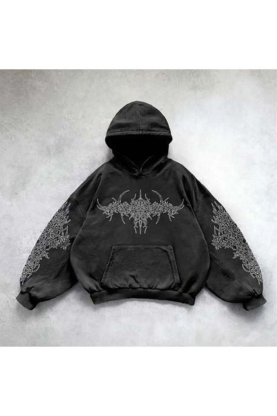 Köstebek Vintage Punk Gothic Black Hooded Sweatshirt