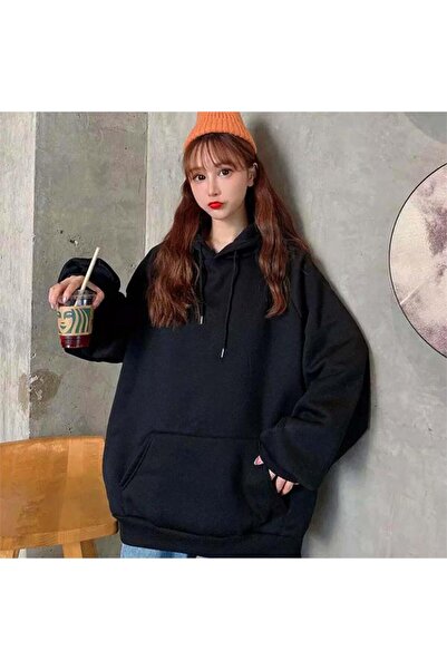 Köstebek Прямий оверсайз товстий чорний худі з капюшоном унісекс