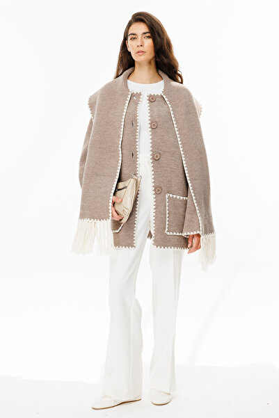 Hooopstore Ζακέτα πλεκτής με γιακά σάλι χρώματος βιζόν