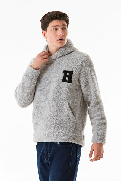 Fulla Moda Γράμμα H Κεντημένο με κουκούλα βελούδινο φούτερ με τσέπη καγκουρό