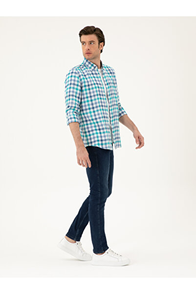 Cacharel Turkuaz Regular Fit %100 Keten Gömlek 50284418-VR093