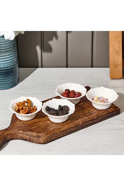 Benante 4-Piece Porcelain Round Snack Bowl - White - 7 cm
