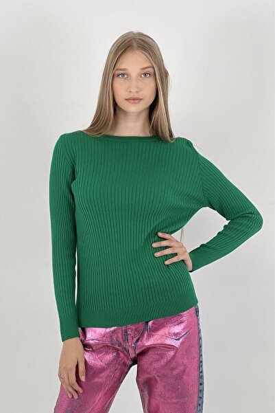 Miss Poem Women's Crew Neck Long Sleeve Winter Green Knitwear Sweater