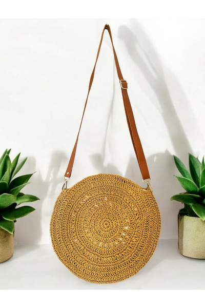 SİSTORİZE Your Luxury Hasır El Yapımı Astarlı Deri Askılı Örgü Çanta, Yuvarla...