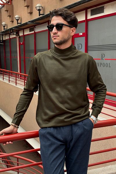 inpool Men's, Turtleneck, Old Money Culture, high-top knit sweater