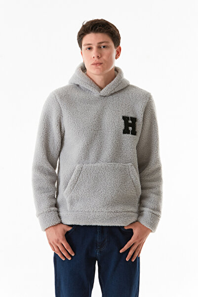 Fulla Moda Γράμμα H Κεντημένο με κουκούλα βελούδινο φούτερ με τσέπη καγκουρό