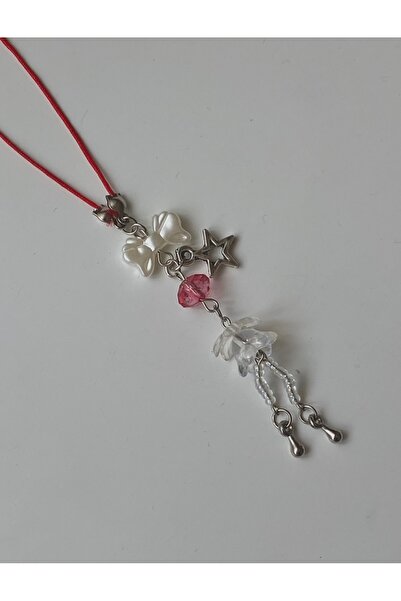 bettymettys Kırmızı İpli Şeffaf Denizanası Jellyfish y2k Telefon Charmı Telef...