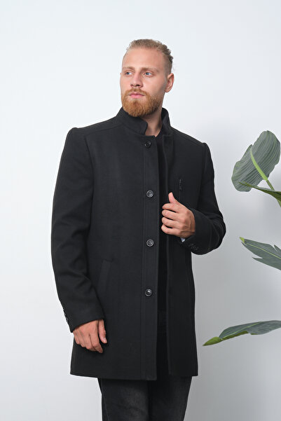 Wise Παλτό Μαύρο Κασμίρ γιακά Stand - Ανδρικό Ύφασμα