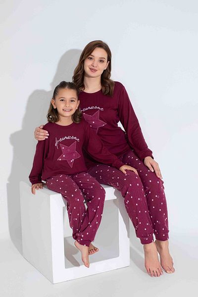 Tarık Set de pijamale moale pentru femei, cu model de stea de cireșe, combinație termică de iarnă