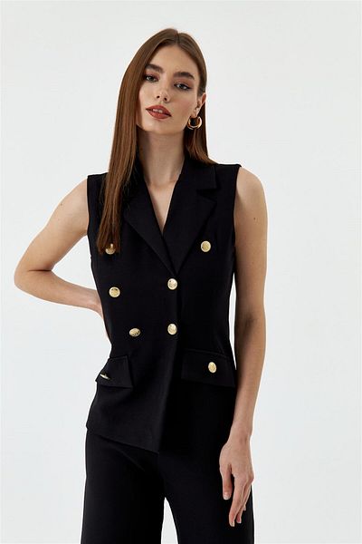 Tuba Butik Double Breasted Collar Design Black Women's Jumpsuit