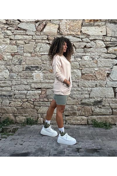 Curly Μπεζ φούτερ με κουκούλα