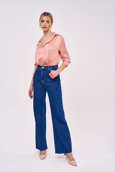 Tuba Butik Basic Draped Satin Powder Pink Women's Shirt