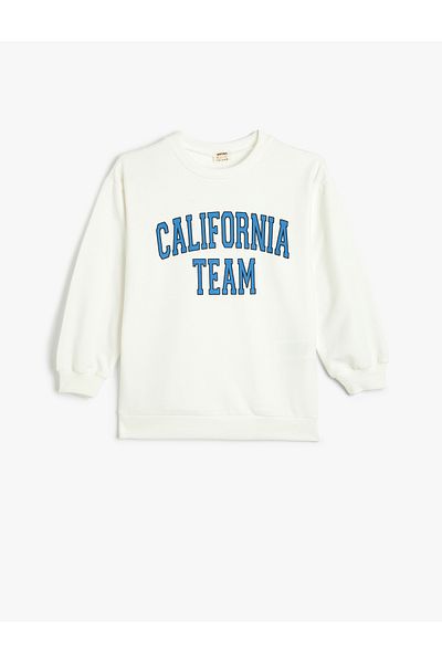 Koton Crew Neck Long Sleeve Slogan Printed Raised Sweatshirt
