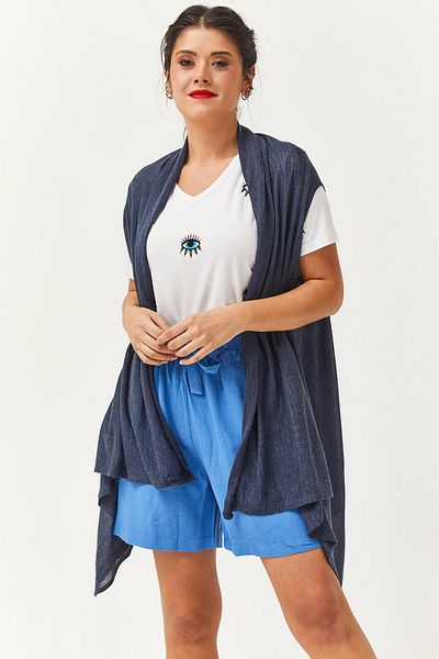 Ebsumu Tricotaj subțiri de vară pentru femei, fără mâneci, cardigan bleumarin și pareo