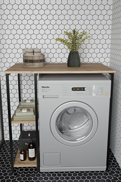 Remaks Helena Çamaşır Makinası Dolabı Çamaşır Makinası Üstü Düzenleyici 2 Raflı Meşe