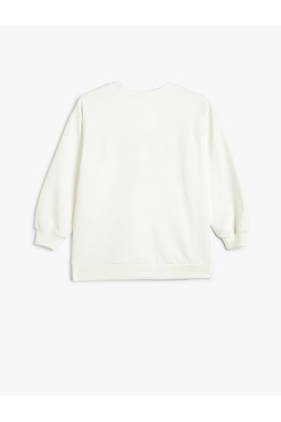 Koton Crew Neck Long Sleeve Slogan Printed Raised Sweatshirt