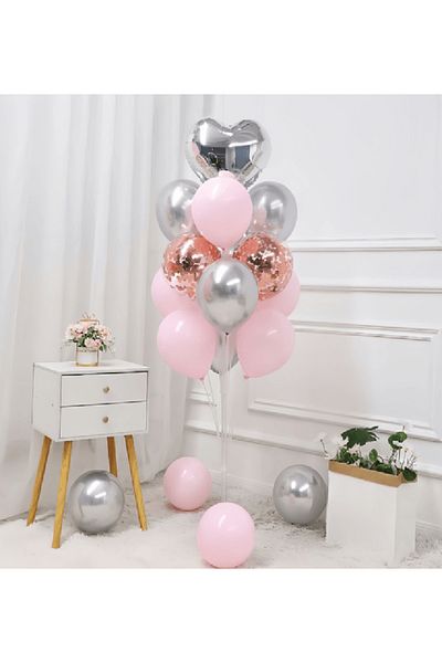 CUGY Mini Celebration Silver Pink Color Balloon Chain Birthday Party Decoration Set