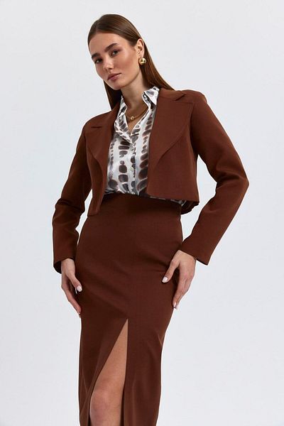 Tuba Butik Wadded Blazer Crop Brown Women's Jacket