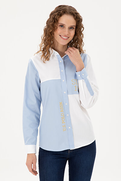 U.S. Polo Assn. قميص نسائي بأكمام طويلة باللون الأزرق الفاتح 50291078 -VR003