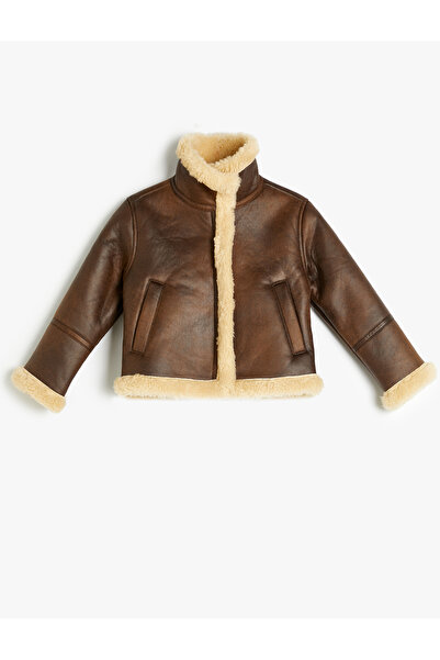 Koton Bunda z umělé kůže s plyšovým detailem a kapsami na stojáčku