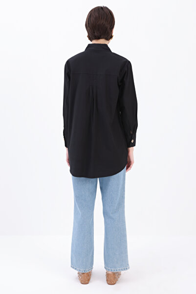 ALLDAY Siyah %100 Pamuk Cep Detaylı Gömlek Tunik