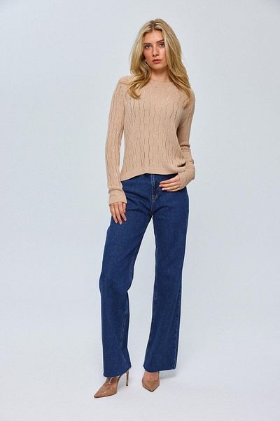 Tuba Butik Beige Crew Neck Thin Knitwear Women's Blouse