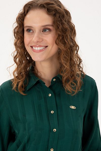 U.S. Polo Assn. Cămașă cu mânecă lungă de culoare verde închis pentru femei 50289818 -VR079