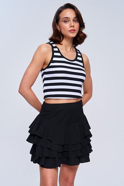 Tuba Butik Μαύρη Μίνι Γυναικεία Φούστα Flounce