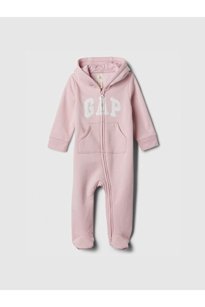 GAP Bebek Pembe Gap Logo Kulak Aplikeli Fermuarlı Fleece Tulum