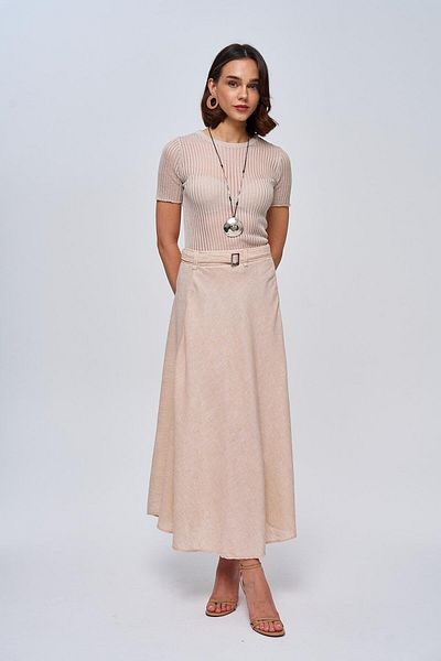 Tuba Butik Stone Colored Crew Neck Transparent Knitwear Blouse