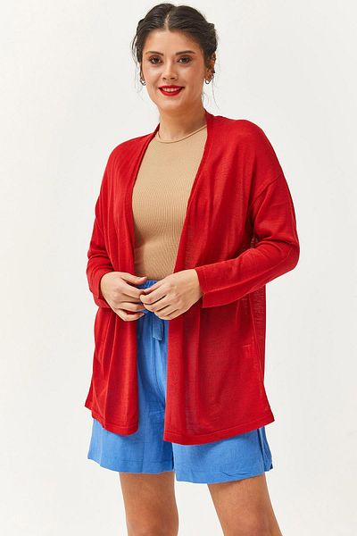 Ebsumu Women's Thin Knitwear Summer Red Cardigan & Pareo