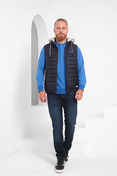 Wise Navy Blue Men's Puffer Vest - Hooded and Combed Cotton Lined