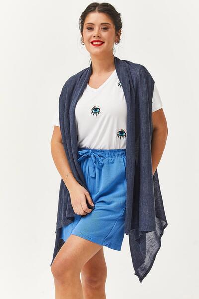 Ebsumu Жіночий тонкий трикотажний літній безрукавний темно-синій кардиган і парео
