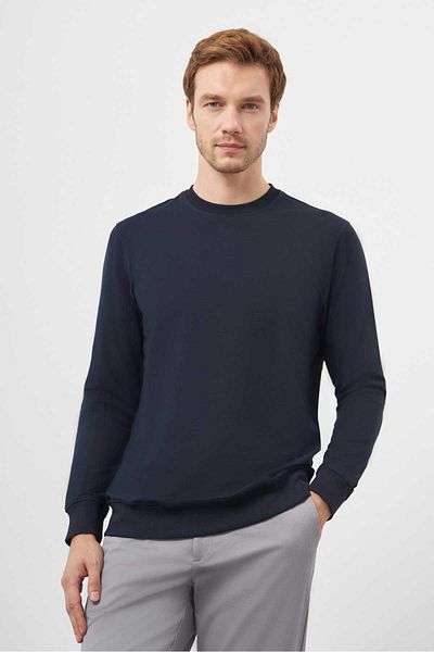 Morven Ανδρικό φούτερ με λαιμόκοψη Navy Blue Crew Dynamic Fit Relaxed Cut