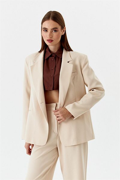 Tuba Butik Single Button Blazer Beige Women's Jacket