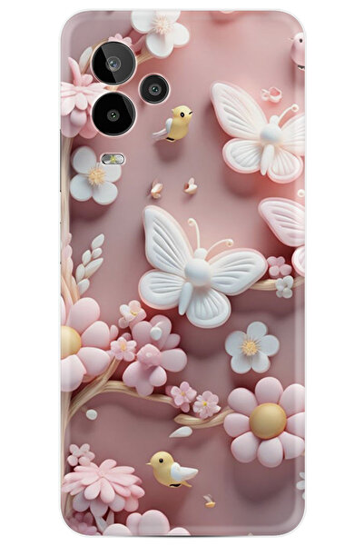 General Mobile 24 Pro Kılıf HD Resim Baskılı Pembe Kelebekler StKd -088