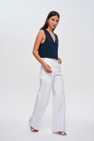 Tuba Butik White High Waist Wide Leg Women's Jeans