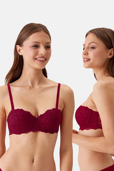 Pierre Cardin Pachet de 2 la preț accesibil Roșu Claret - Roșu Claret 6202-2 Set sutien cu sârmă Siena, fără bretele, fără bretele