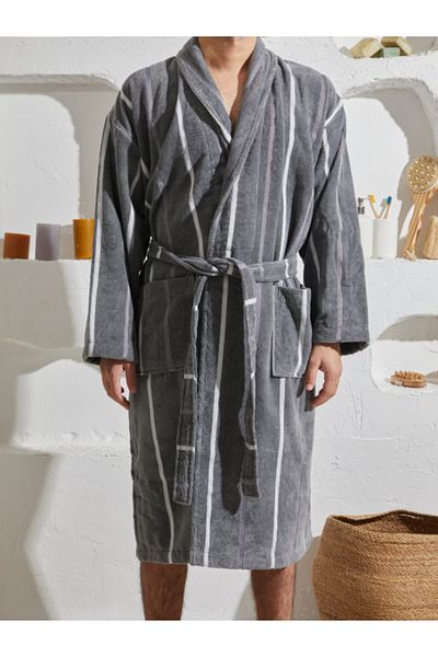 Homelover 100% βαμβακερή κουκούλα γκρι λευκή ριγέ ειδική σχεδίαση Εξαιρετικά μαλακό μπουρνούζι