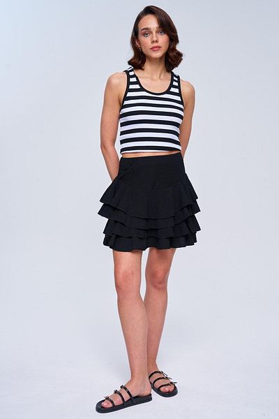 Tuba Butik Μαύρη Μίνι Γυναικεία Φούστα Flounce