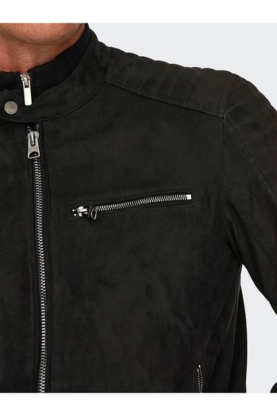 Only & Sons Onsgus Faux Suede Racer Jacket Otw Zippered Faux Leather Jacket