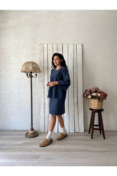 KÜÇÜĞÜM BUTİK Set de fuste-bluze cu cusături scurte albastru Indigo (SET DE 2)