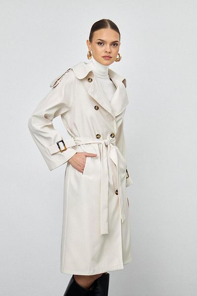 Tuba Butik Double Breasted Buttoned Long Stone Women's Trench Coat