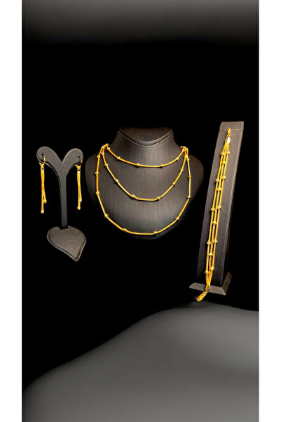 BEYZA DERELİ TAKI AKSESUAR 22 Ayar Fiziki Altın Kaplama Dorikalı Hasır Takı Seti