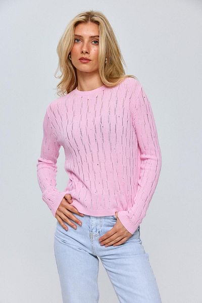 Tuba Butik Pink Thin Knitwear Crew Neck Women's Blouse