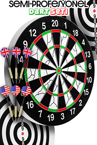 Telvesse 18" İnç Semi-Profesyonel Büyük Boy Dart Seti 6 Oklu Çift Taraflı Kal...