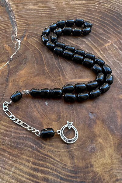 Agai Silver Capsulă cu Lună și Stea cu Pusculiță, Tăiere Negru Colorat, Mătăs...