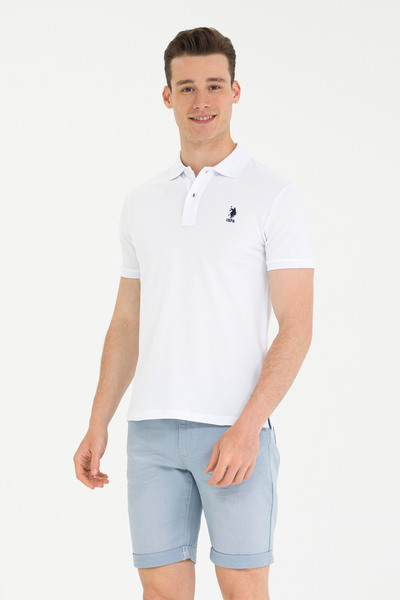 U.S. Polo Assn. تي شيرت أبيض أساسي بياقة بولو للرجال 50262969 -VR013