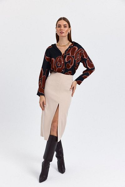 Tuba Butik Slit Straight Cut Beige Midi Skirt